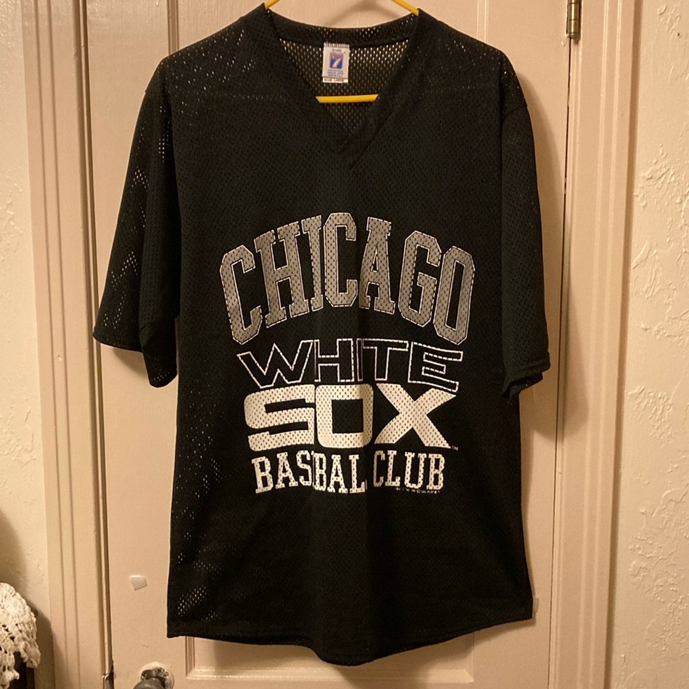 Chicago White Sox Vintage Mesh Jersey Logo 7 Large Short Sleeve Black and Silver